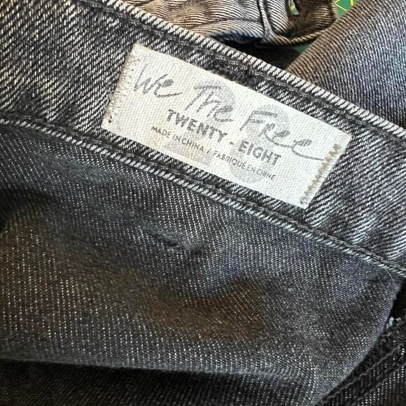 We The Free Black Denim Asymmetrical Button Front Mini Skirt With Distressed Hem - Picture 7 of 7